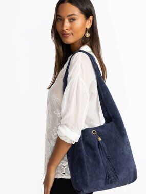 JOHNNY WAS TASSEL CHAIN ITALIAN SUEDE HOBO BAG